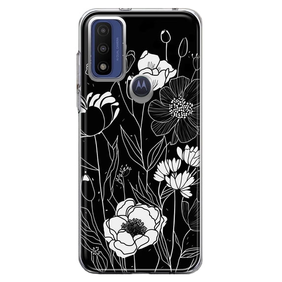 MUNDAZE Motorola Moto G Pure G Power 2022 Line Drawing Art White Floral Flowers Shockproof Clear Hybrid Protective Phone Case Cover