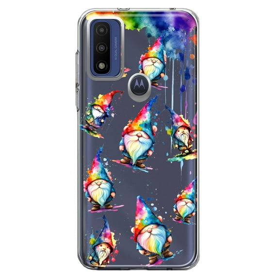 MUNDAZE Motorola Moto G Pure G Power 2022 Shockproof Clear Hybrid Protective Phone Case Water Painting Colorful Splash Gnomes Cover