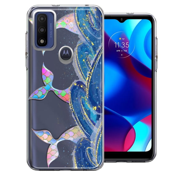 MUNDAZE Motorola Moto G Pure Rainbow Mermaid Tails Scales Ocean Waves Beach Girls Summer Double Layer Phone Case Cover