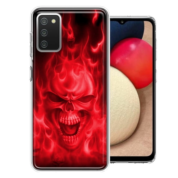 MUNDAZE Samsung Galaxy A03S Red Flaming Skull Double Layer Phone Case Cover