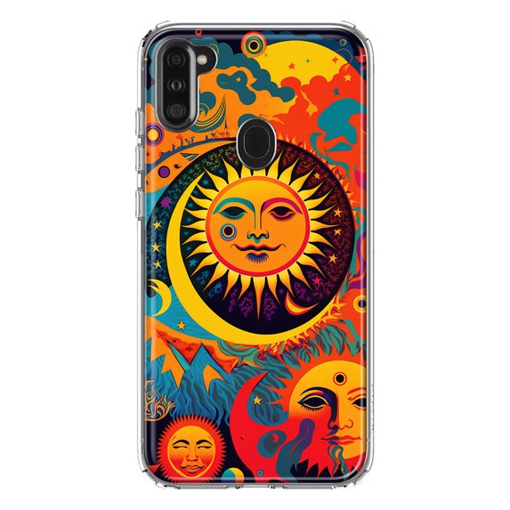MUNDAZE Samsung Galaxy A11 Shockproof Clear Hybrid Protective Phone Case Neon Psychedelic Indie Hippie Sun Moon Cover