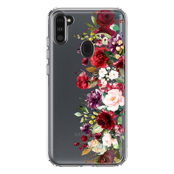 MUNDAZE Samsung Galaxy A11 Shockproof Clear Hybrid Protective Phone Case Red Summer Watercolor Floral Bouquets Ruby Flowers Cover
