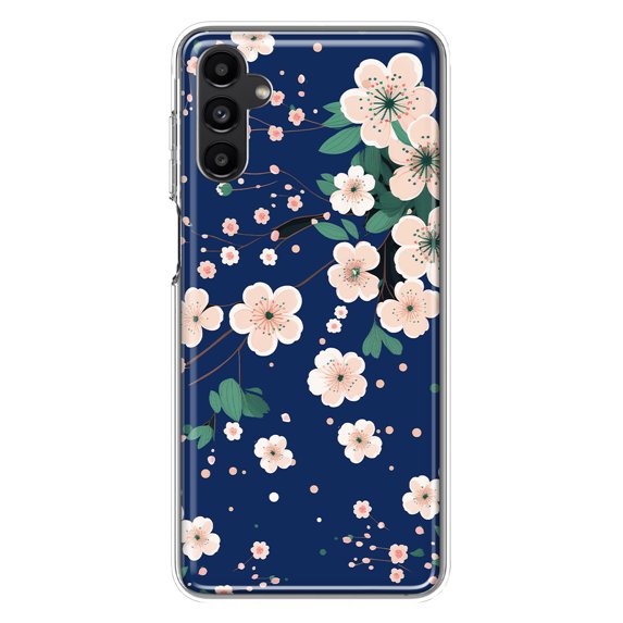 MUNDAZE Samsung Galaxy A14 5G Shockproof Clear Hybrid Protective Phone Case Kawaii Japanese Pink Cherry Blossom Navy Blue Cover