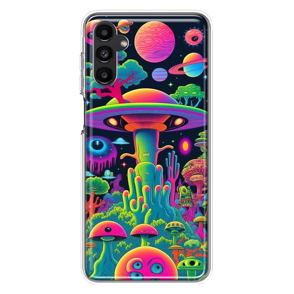 MUNDAZE Samsung Galaxy A14 5G Shockproof Clear Hybrid Protective Phone Case Neon Psychedelic UFO Alien Planet Cover