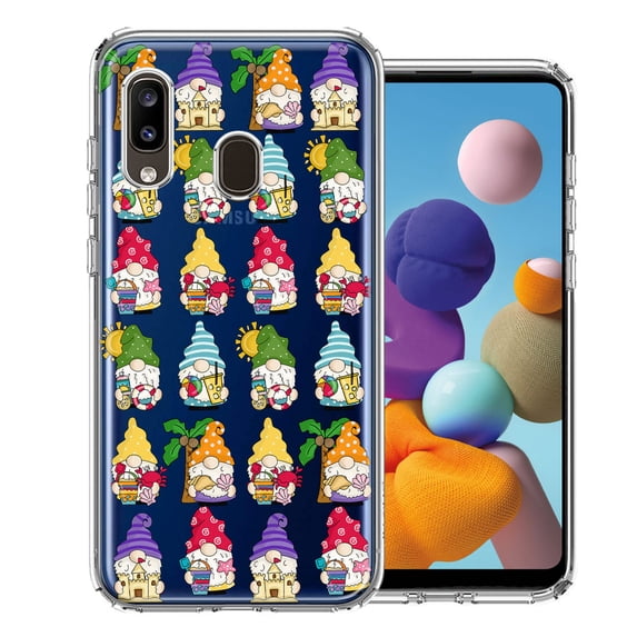MUNDAZE Samsung Galaxy A20 Summer Beach Cute Gnomes Sand Castle Shells Palm Trees Double Layer Phone Case Cover