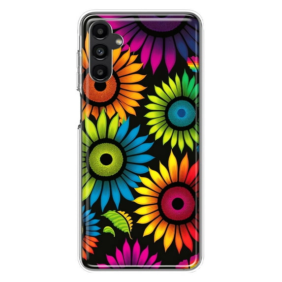 MUNDAZE Samsung Galaxy A54 5G Neon Rainbow Glow Sunflowers Colorful Floral Pink Purple Double Layer Phone Case Cover