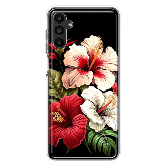 MUNDAZE Samsung Galaxy A54 5G Pink Red Hibiscus Wild Flowers Floral Shockproof Clear Hybrid Protective Phone Case Cover