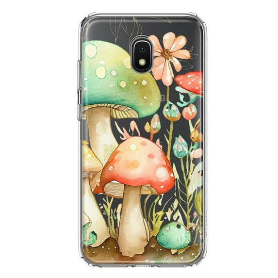 MUNDAZE Samsung Galaxy J3 Express/Amp Prime 3 Shockproof Clear Hybrid Protective Phone Case Fairy Tale Watercolor Mushrooms Pastel Flowers Cover