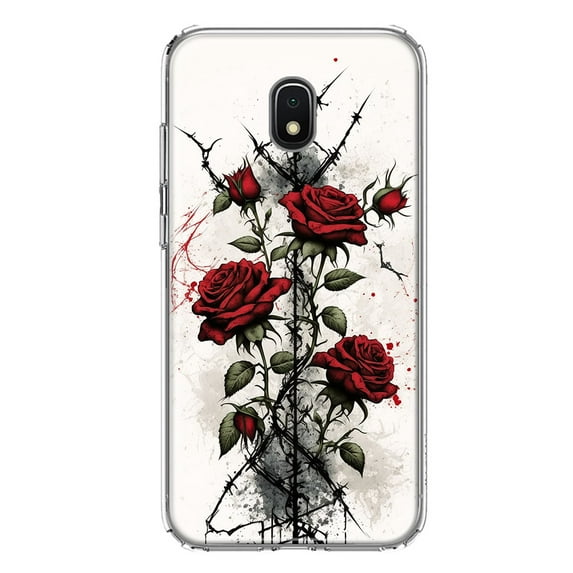 MUNDAZE Samsung Galaxy J3 Express/Prime 3/Amp Prime 3 Barbed Wire Gothic Red Roses Double Layer Phone Case Cover