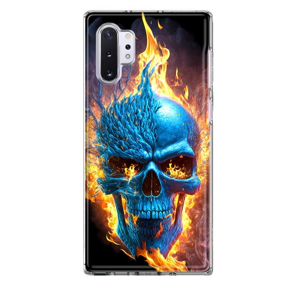 MUNDAZE Samsung Galaxy Note 10 Blue Flaming Skull Burning Fire Double Layer Phone Case Cover