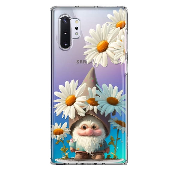 MUNDAZE Samsung Galaxy Note 10 Plus Shockproof Clear Hybrid Protective Phone Case Cute Gnome White Daisy Flowers Floral Cover
