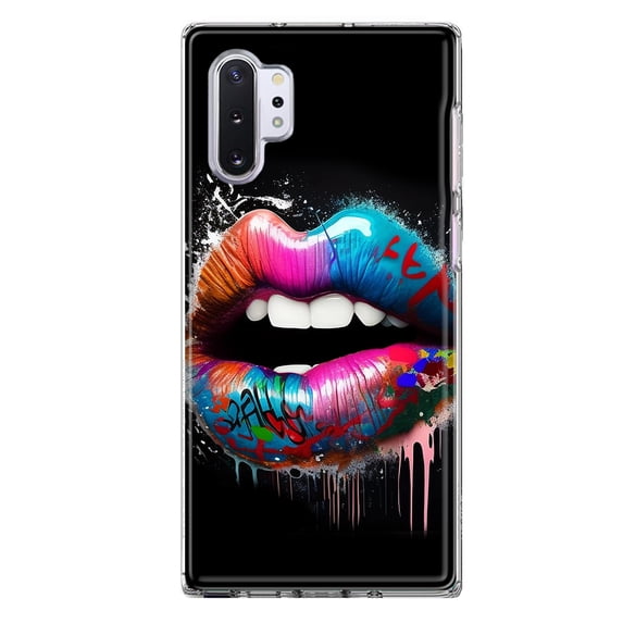 MUNDAZE Samsung Galaxy Note 10 Shockproof Clear Hybrid Protective Phone Case Colorful Lip Graffiti Painting Art Cover