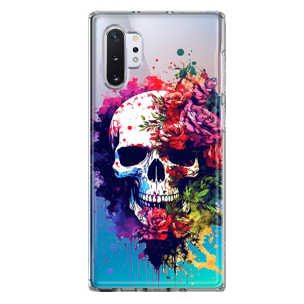 thumbnail image 1 of MUNDAZE Samsung Galaxy Note 10 Shockproof Clear Hybrid Protective Phone Case Fantasy Skull Red Purple Roses Cover, 1 of 5