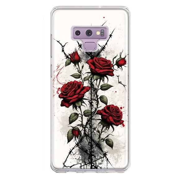 MUNDAZE Samsung Galaxy Note 9 Barbed Wire Gothic Red Roses Double Layer Phone Case Cover