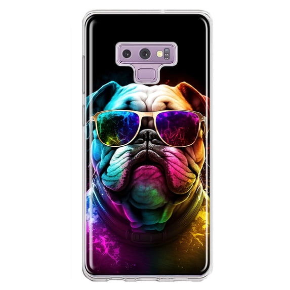 MUNDAZE Samsung Galaxy Note 9 Neon Rainbow Glow Bulldog Shockproof Clear Hybrid Protective Phone Case Cover