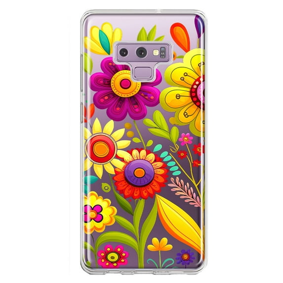 MUNDAZE Samsung Galaxy Note 9 Shockproof Clear Hybrid Protective Phone Case Colorful Yellow Pink Folk Style Floral Spring Flowers Cover