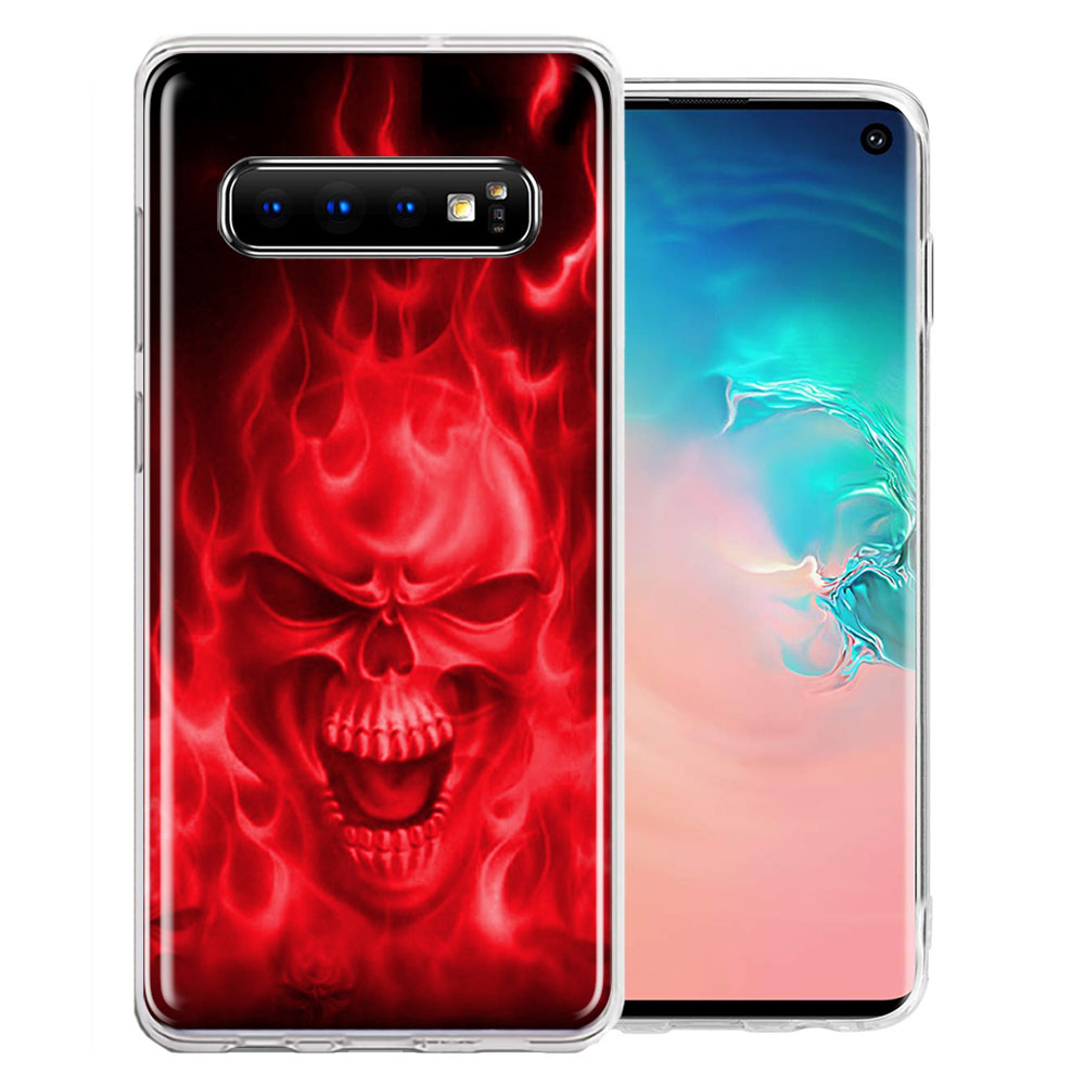 MUNDAZE Samsung Galaxy S10 Plus Red Flaming Skull Double Layer 