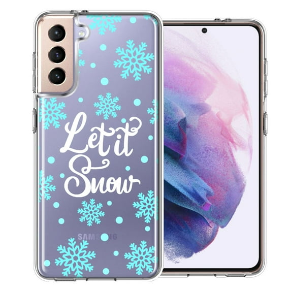MUNDAZE Samsung Galaxy S21 Christmas Holiday Let It Snow Winter Blue Snowflakes Design Double Layer Phone Case Cover