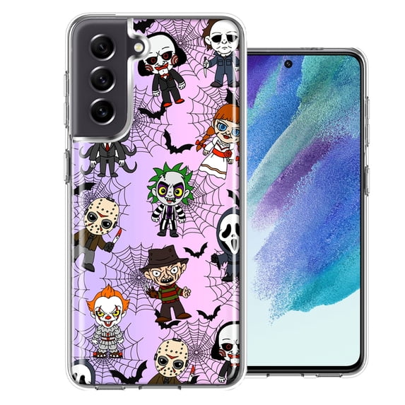 MUNDAZE Samsung Galaxy S21 FE Classic Haunted Horror Halloween Nightmare Characters Spider Webs Design Double Layer Phone Case Cover