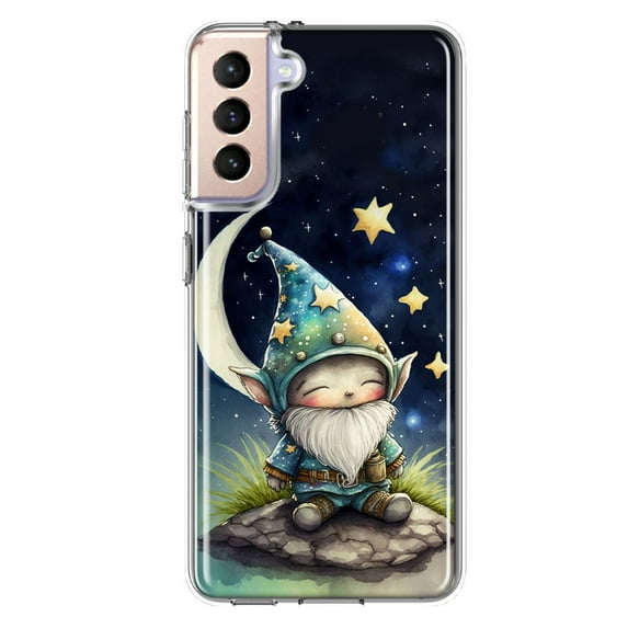 MUNDAZE Samsung Galaxy S21 Shockproof Clear Hybrid Protective Phone Case Stars Moon Starry Night Space Gnome Cover