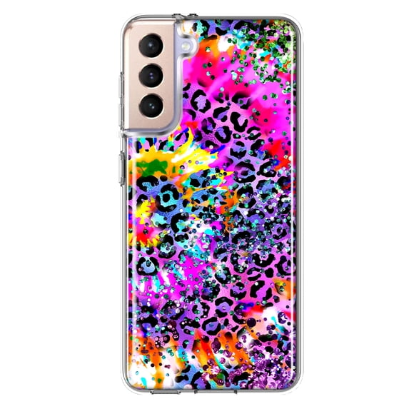 MUNDAZE Samsung Galaxy S21 Shockproof Clear Hybrid Protective Phone Case Vibrant Pink Purple Tie Dye Summer Leopard Swirl Rainbow Cover