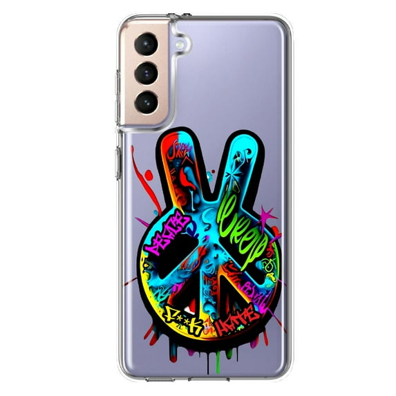MUNDAZE Samsung Galaxy S22 Shockproof Clear Hybrid Protective Phone Case Peace Graffiti Painting Art Cover