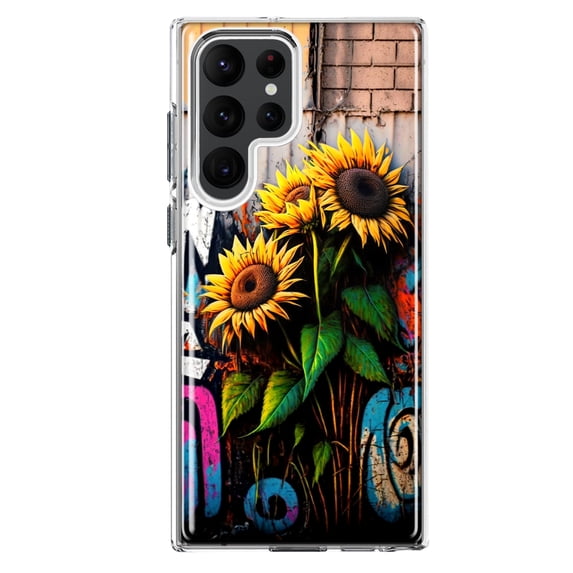 MUNDAZE Samsung Galaxy S22 Ultra Shockproof Clear Hybrid Protective Phone Case Sunflowers Graffiti Painting Art Cover