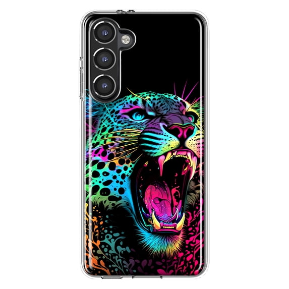 MUNDAZE Samsung Galaxy S23 Plus Neon Rainbow Glow Colorful Leopard Shockproof Clear Hybrid Protective Phone Case Cover
