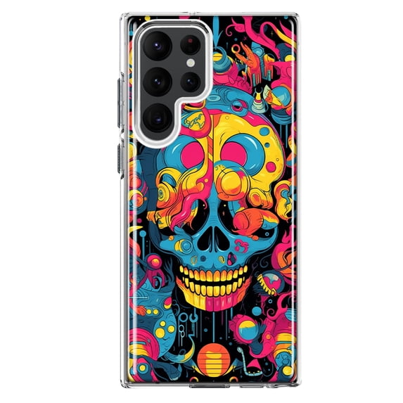 MUNDAZE Samsung Galaxy S23 Ultra Shockproof Clear Hybrid Protective Phone Case Psychedelic Trippy Death Skull Pop Art Cover