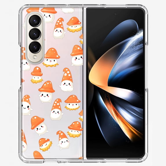 MUNDAZE Samsung Galaxy Z Fold 4 Shockproof Clear Hybrid Protective Phone Case Cute Cartoon Mushroom Ghost Characters Cover