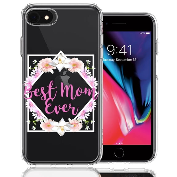 MUNDAZE for Apple iPhone 6/7/8/SE Best Mom Ever Mother's Day Flowers Double Layer Phone Case Cover