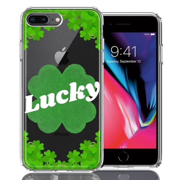 MUNDAZE for Apple iPhone 7/8 Plus Lucky St Patrick's Day Shamrock Green Clovers Double Layer Phone Case Cover