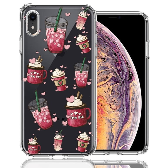 MUNDAZE for Apple iPhone XR Coffee Lover Valentine's Hearts Pink Drink Latte Double Layer Phone Case Cover