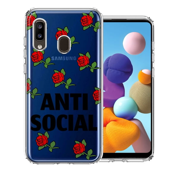 MUNDAZE for Samsung Galaxy A20 Anti Social Roses Design Double Layer Phone Case Cover