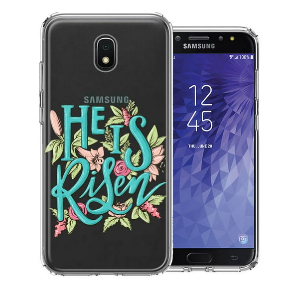 MUNDAZE for Samsung Galaxy J3 Express/Prime 3/Amp Prime 3 He Is Risen Text Easter Jesus Christian Flowers Double Layer Phone Case Cover