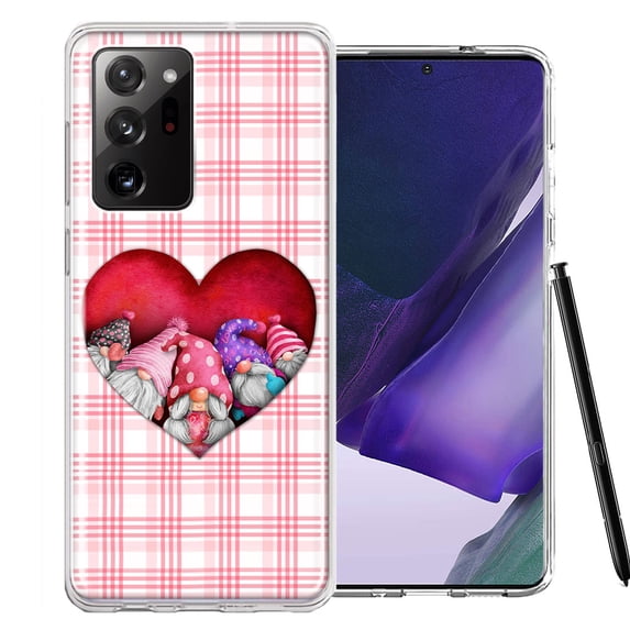 MUNDAZE for Samsung Galaxy Note 20 Ultra Valentine's Day Garden Gnomes Heart Love Pink Plaid Double Layer Phone Case Cover