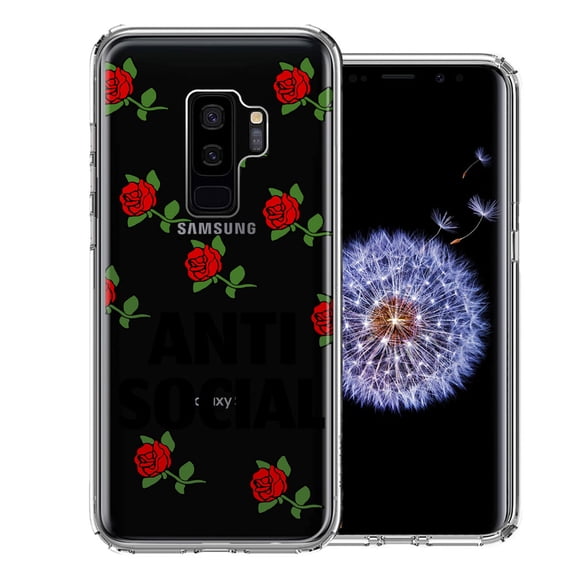 MUNDAZE for Samsung Galaxy S9 Plus Anti Social Roses Design Double Layer Phone Case Cover