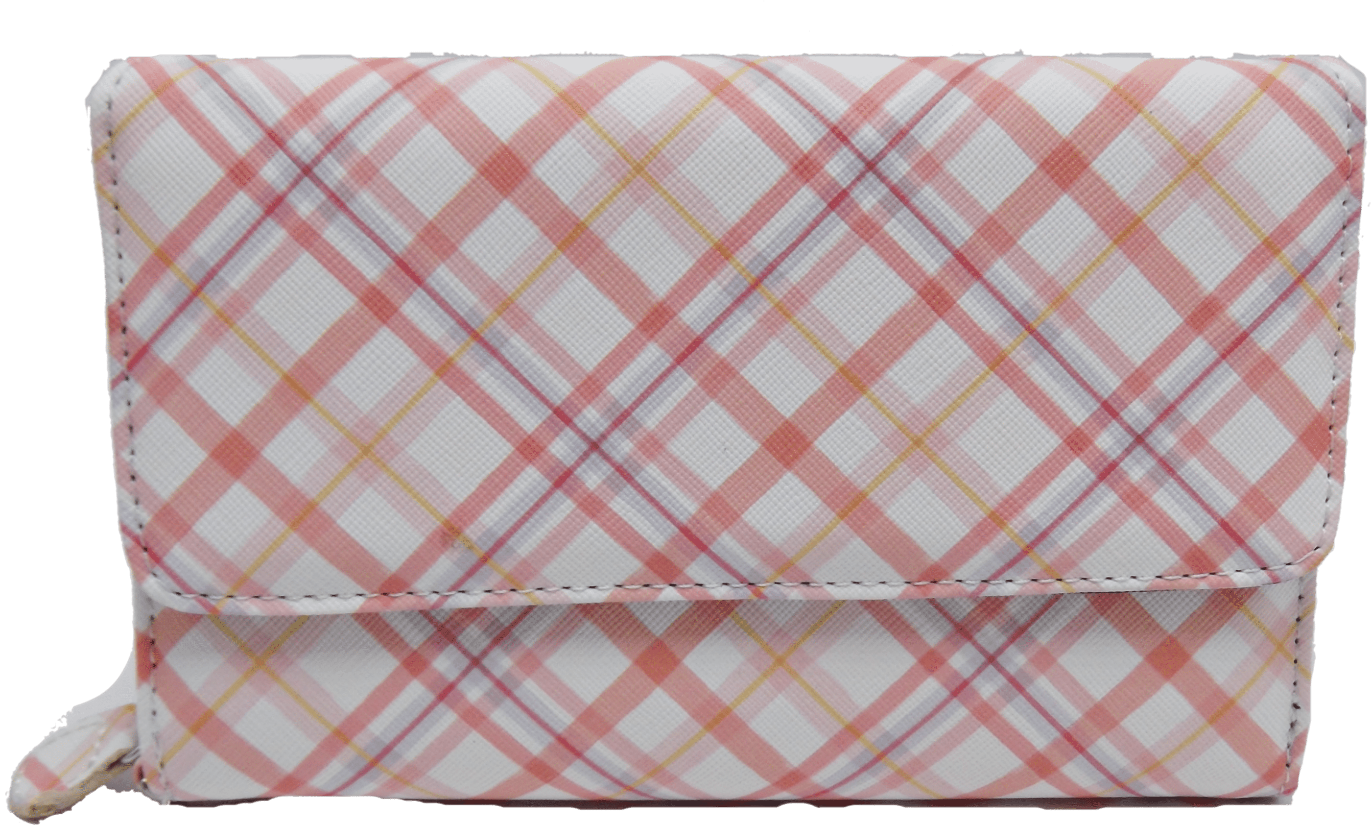 MUNDI Women Faux Leather Fat Vegan Wallet Flap RFID Ladies b941w Orange White Plaid)