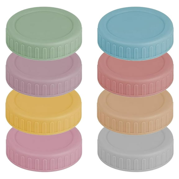MUNDIDO 8PCS Mason Jar Lids - Colored Plastic Mason Lids Regular Mouth, Leak Proof Canning Covers with Silicone Rings for Ball, Kerr and More, Reusable Can Tops Caps Covers for Jars