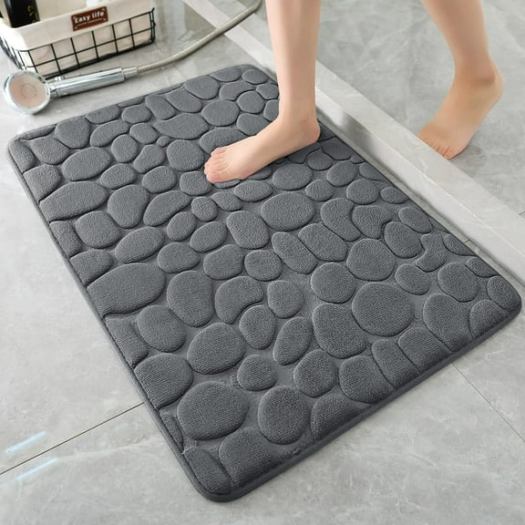 MUNDIDO Bathroom Mat Rug, Memory Foam Bath Mat, Non-Slip Bathroom Floor Mats, Cobblestone Bath Mats Absorbent Bath Rugs Washable Quick Dry (17x24,Dark Gray)