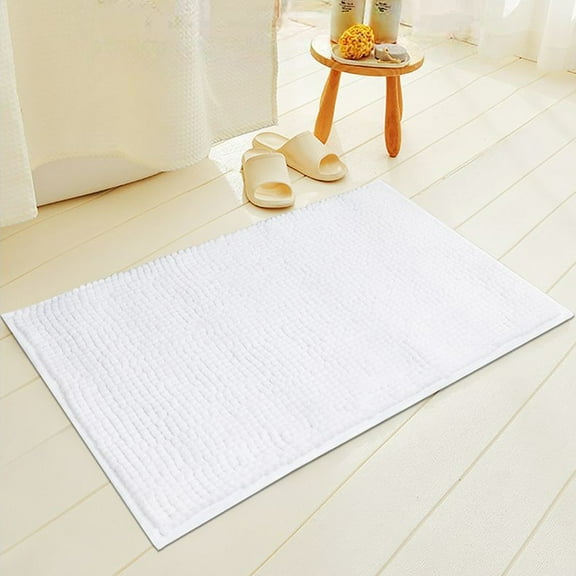 MUNDIDO Bathroom Rugs Chenille Bath Rug Soft Short Plush Bath Mat Soft Shower Mat Water Absorbent Shower Mat Quick Dry Machine Washable(White,16" x 24")