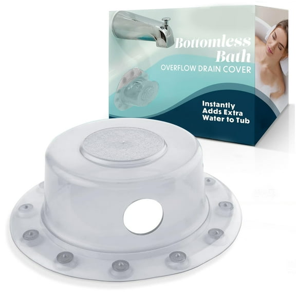 MUNDIDO Bottomless Bath | Overflow Drain Cover for Tub | Best Gifts for Mom, Spa & Bath Accessories | Drain Block, Water Stopper Plug | Bath Essentials for Women | 4" Diameter, Clear