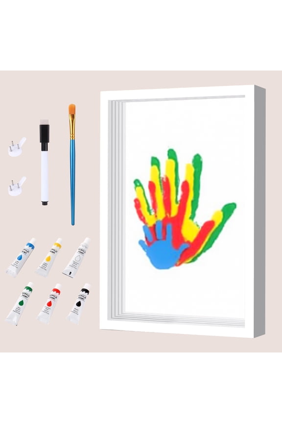 Family Handprint Kit, DIY Craft Keepsake Frame, Baby Hand Print Kits, Family Gifts for New Mom, New Parents, Grandparents, Father's Day, Mother's Day, Anniversary, 6 Non -Toxic Paints (White)