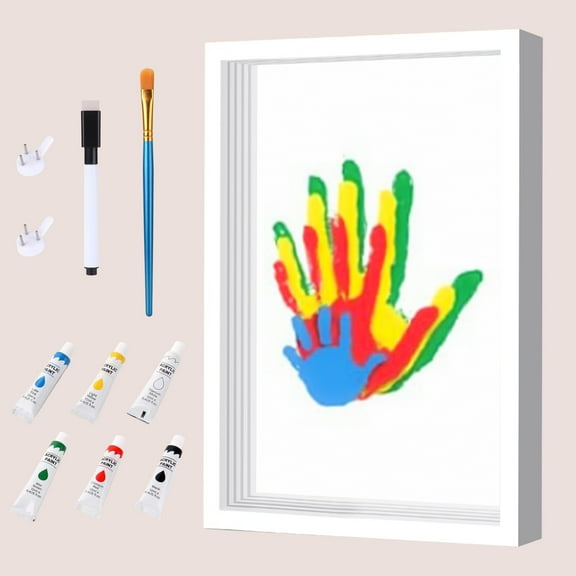 MUNDIDO Family Handprint Kit, DIY Craft Keepsake Frame, Baby Hand Print Kits, Family Gifts for New Mom, New Parents, Grandparents, Father's Day, Mother's Day, Anniversary, 6 Non -Toxic Paints (White)