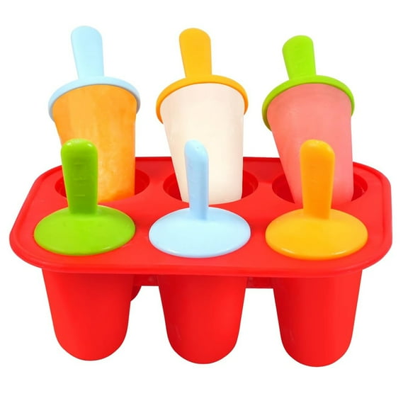 MUNDIDO Silicone Popsicles Molds for Toddlers, 6-Cavity Non-BPA Premium Silicone Small Popsicle Molds, Ice Pop Mold with 6 Colorful Reusable Sticks for Kids (Red)