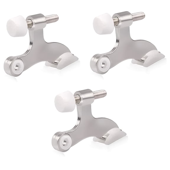 MUNEK Adjustable Hinge Pin Door Stopper, Satin Nickel, 2-1/2" x 1-3/4", White Rubber Tips, 3 Pack