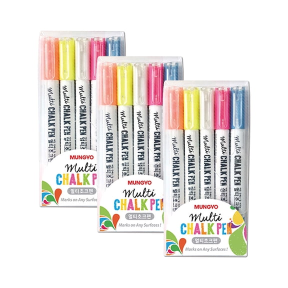 MUNGYO Multi Chalk Pen - Assorted 5 colors in a plastic case 3 sets