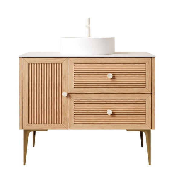 MUNIN 36 Bathroom Vanity - White Ceramic Sink, Oak Woodgrain