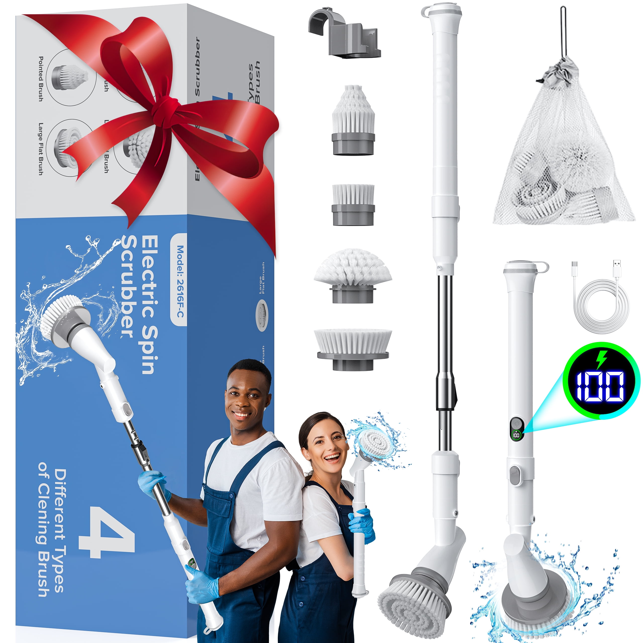 MUOKLGH Electric Spin Scrubber with Cleaning Bristle, Cordless Shower