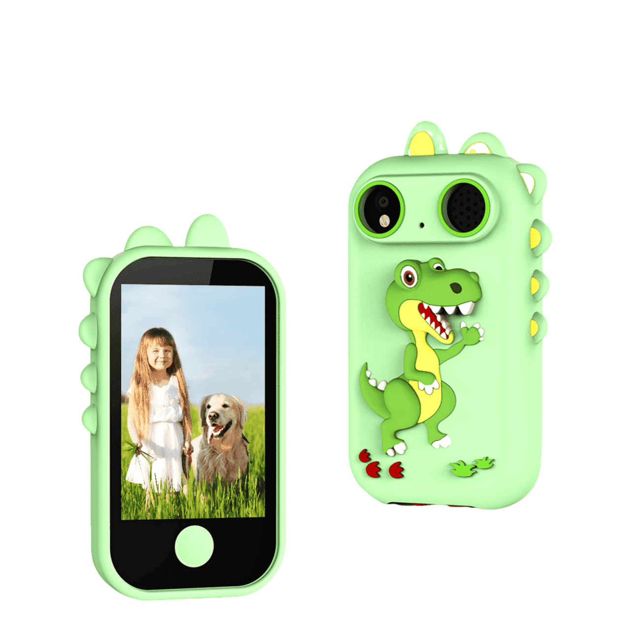 MUOKLGH Kids Toy Smartphone for Girls and Boys 3-12 Year Old, Children's Day Gift, 2.8Touchscreen Dinosaurs Style Learning Toy with HD Dual Camera, Video, Music, Puzzle Game, 8G SD Card